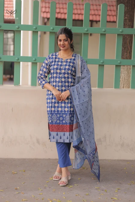 Blue Feeding Top Set with Shawl, Pant and Nursing Access on Both Sides
