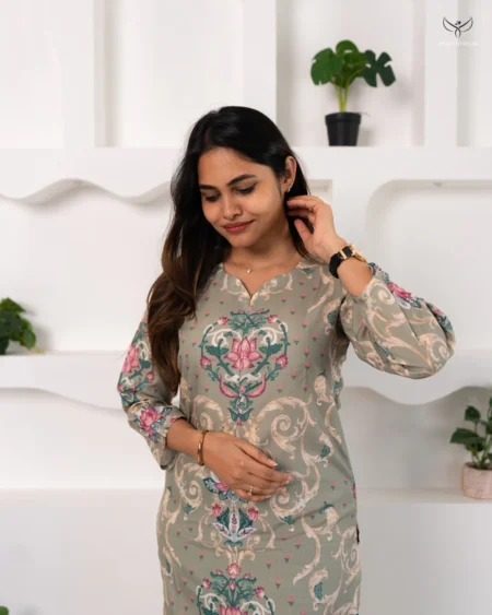 Lavender rayon front open button nighty with a full-front button opening