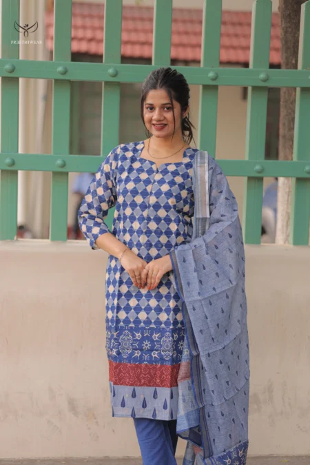 Blue Feeding Top Set with Shawl, Pant and Nursing Access on Both Sides