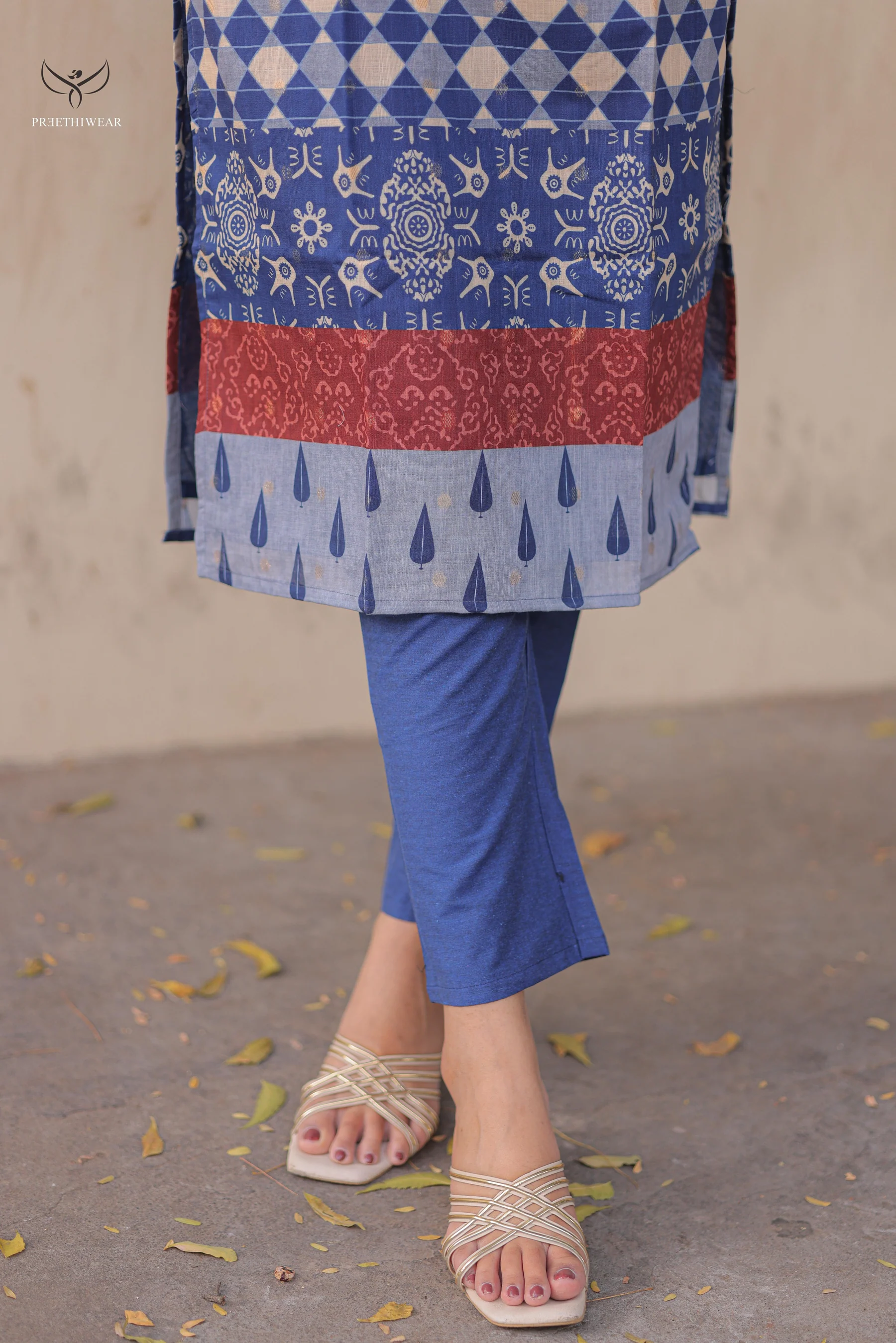 Blue Feeding Top Set with Shawl, Pant and Nursing Access on Both Sides
