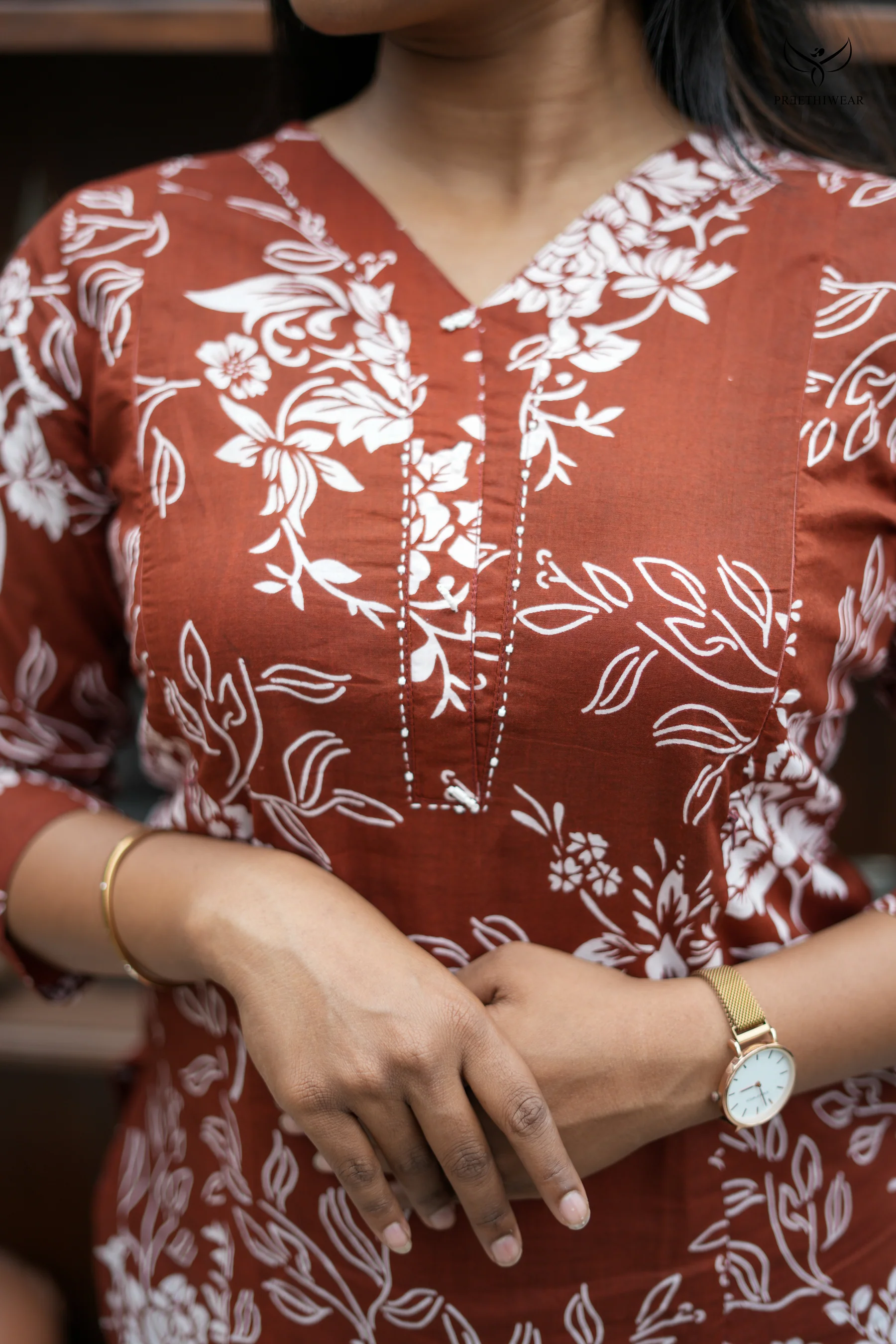 Brown Cotton Kurthi Feeding Top with Nursing Access on Both Sides