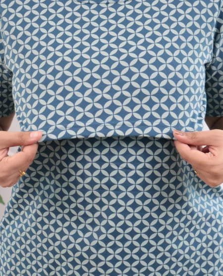Blue Pull Up Feeding Loungewear with Baniyan material and long sleeves