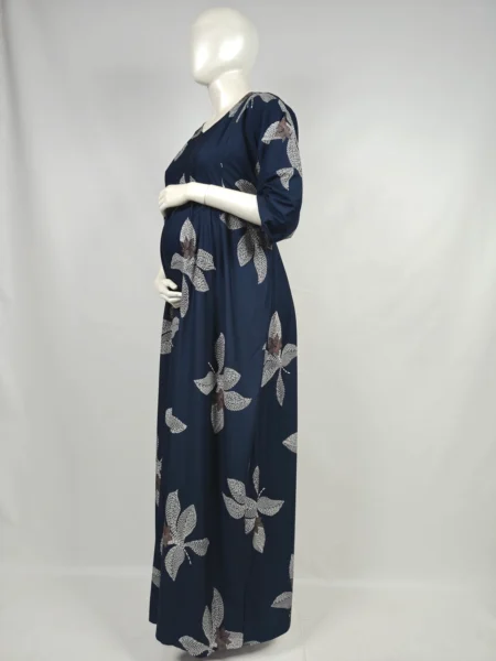 Navy Blue Alpine Frill Feeding Nighty with ruffled waist detail and dual concealed nursing zips