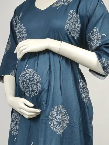 Teal Alpine Frill Feeding Nighty with ruffled waist detail and dual concealed nursing zips