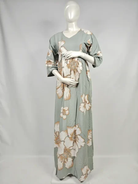 Pastel Green Rayon Frill Feeding Nighty with ruffled waist detail and dual concealed nursing zips