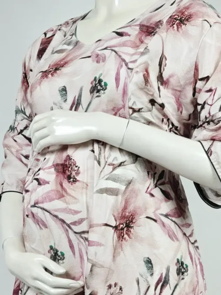 Light Rose rayon frill feeding nighty with concealed nursing zips