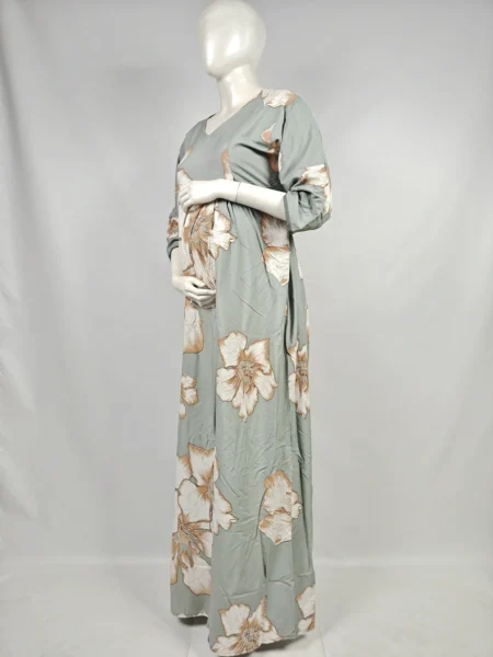 Pastel Green Rayon Frill Feeding Nighty with ruffled waist detail and dual concealed nursing zips