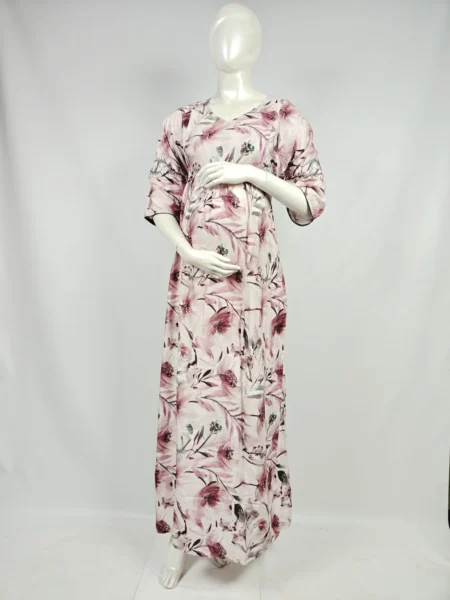 Light Rose rayon frill feeding nighty with concealed nursing zips