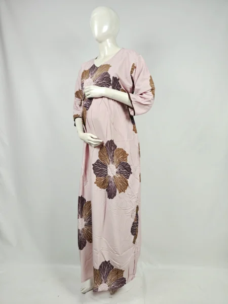 Light Rose Rayon Frill Feeding Nighty with ruffled waist detail and side-zip nursing access