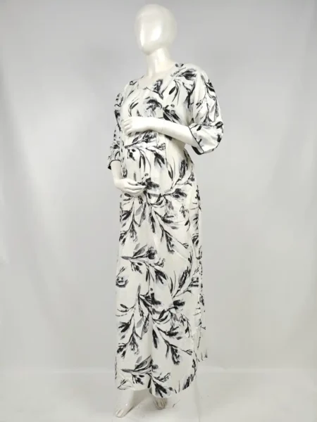 Off White & Black Rayon Frill Feeding Nighty with ruffled waist detail and side-zip nursing access