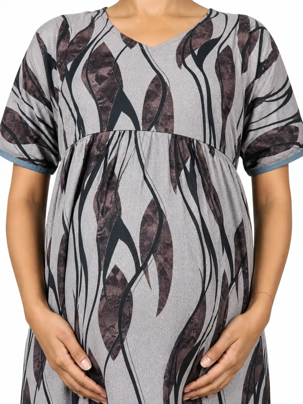 Brown Floral Alpine frill feeding nighty with half sleeves and nursing zips