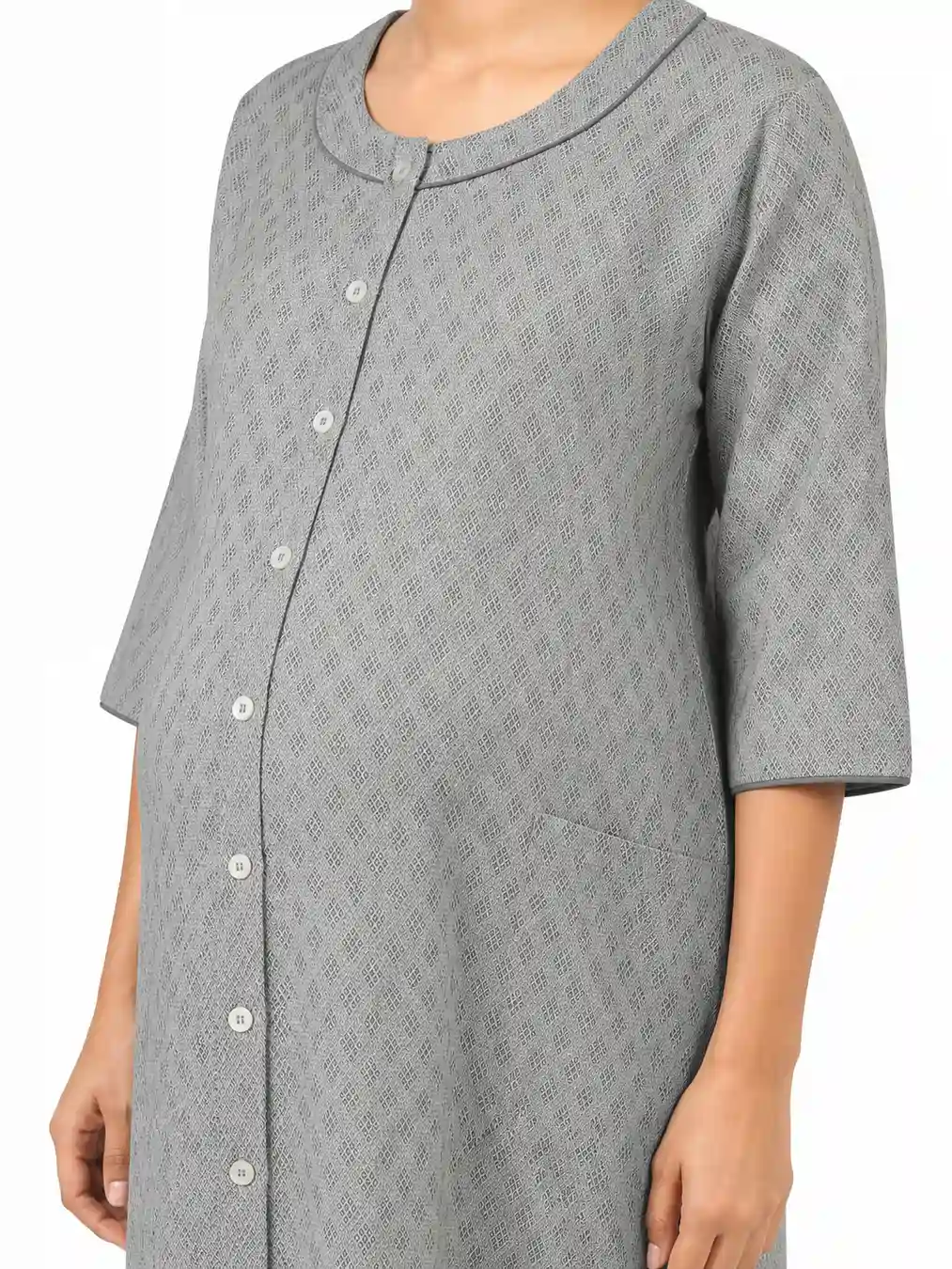 Ash Cotton Maternity Front Open Nighty with full-front button opening and three-quarter sleeves