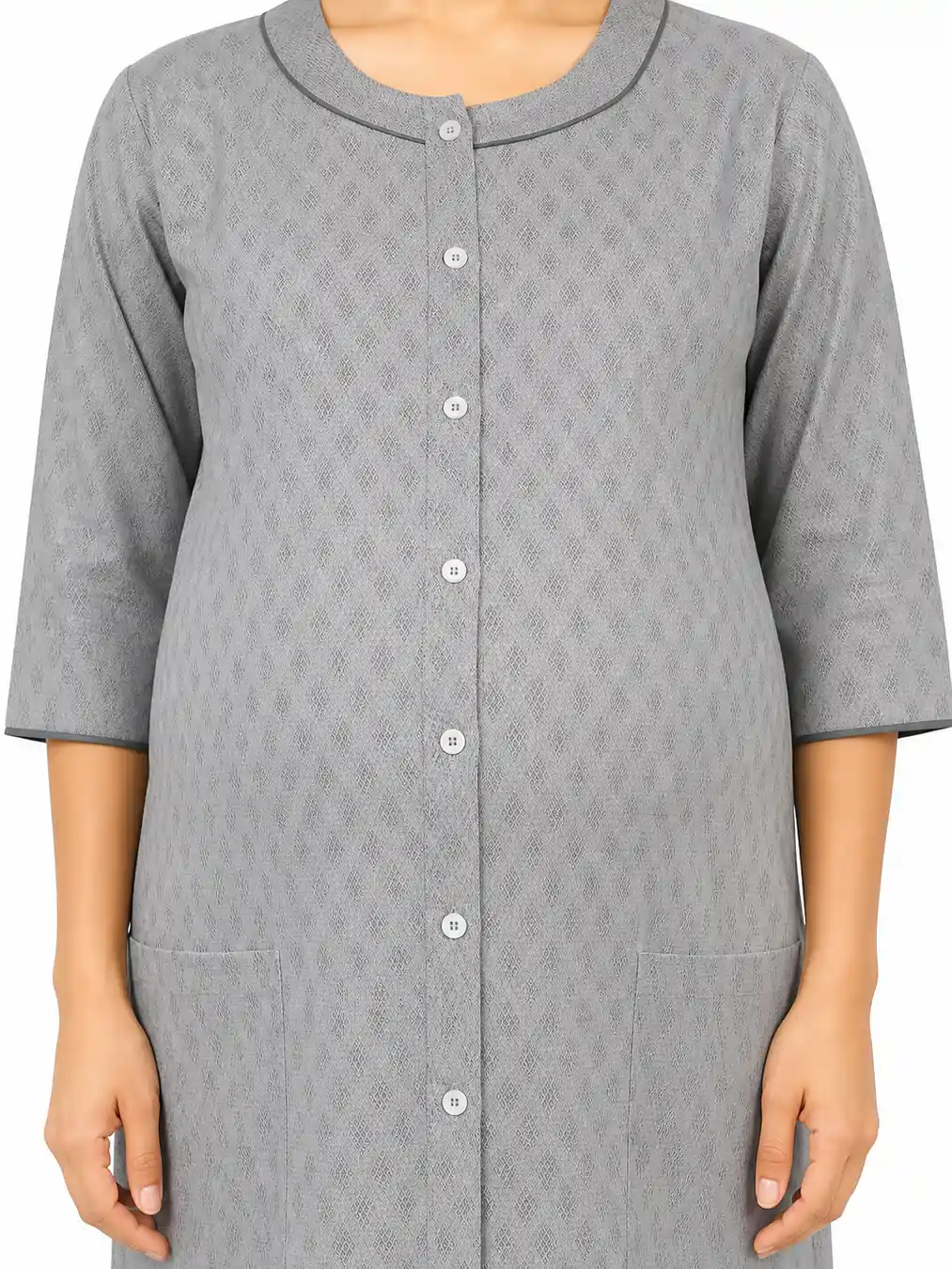 Ash Cotton Maternity Front Open Nighty with full-front button opening and three-quarter sleeves