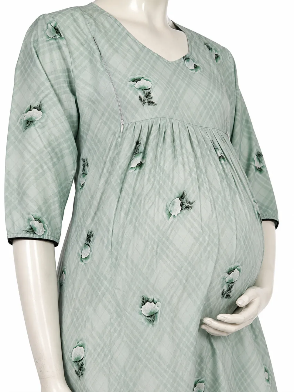 Light Green frill feeding nighty with ruffled waist and concealed nursing zips